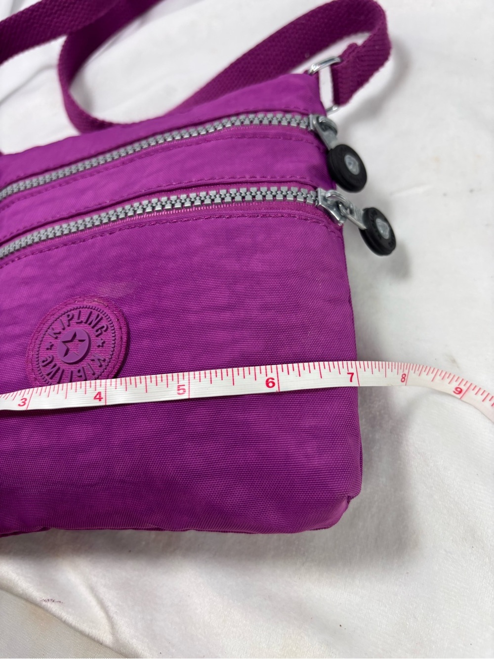 Kipling Purple Crossbody Bag | Nylon Multi-Zip Travel Purse - Picture 10 of 10